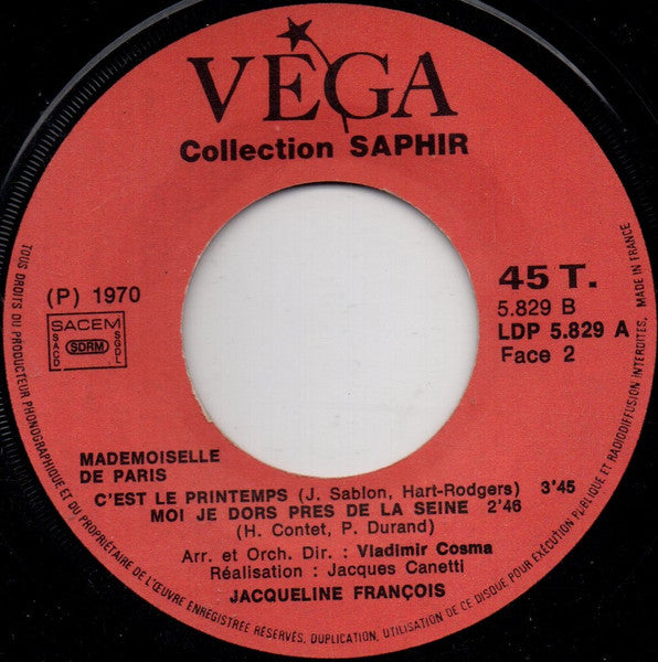 Jacqueline François : Mademoiselle De Paris (7", EP)