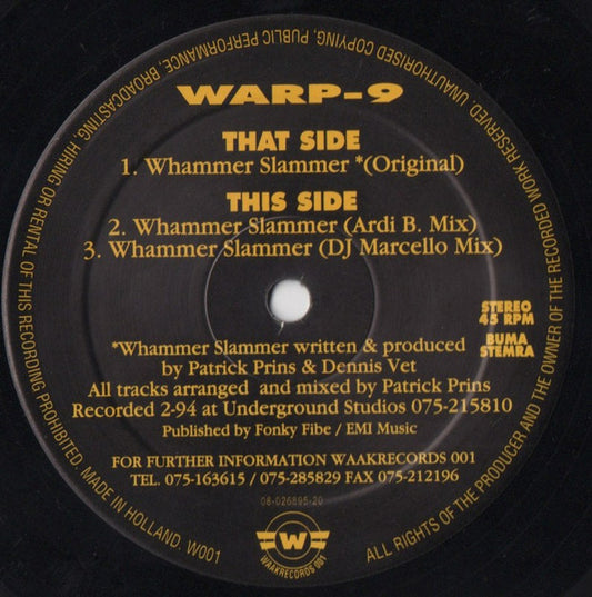 Warp 9 (2) : Whammer Slammer (12")