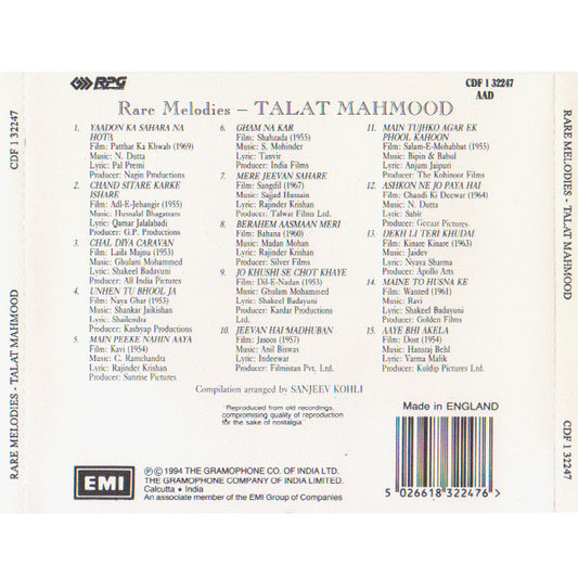 Talat Mahmood : Rare Melodies (CD, Comp)