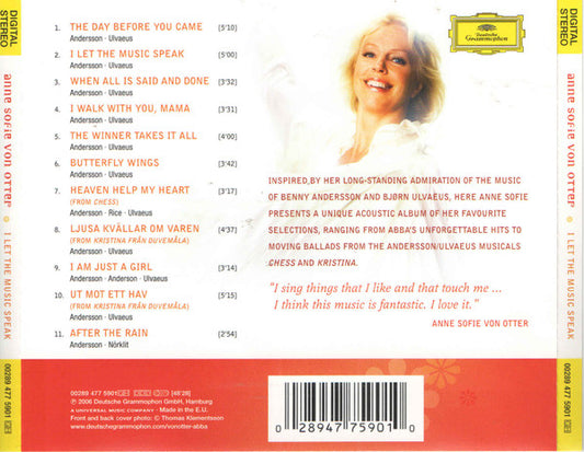Anne Sofie Von Otter : I Let The Music Speak (CD, Album)