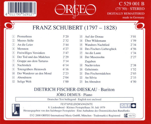 Franz Schubert, Dietrich Fischer-Dieskau, Jörg Demus : Ausgewählte Lieder (CD, Album, RM)