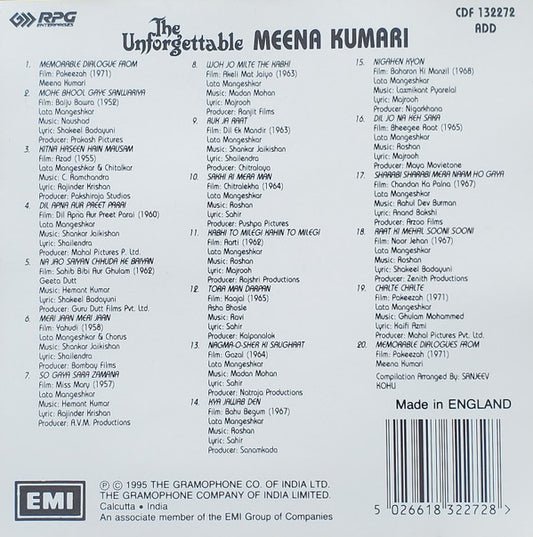 Various : The Unforgettable Meena Kumari (CD, Comp)