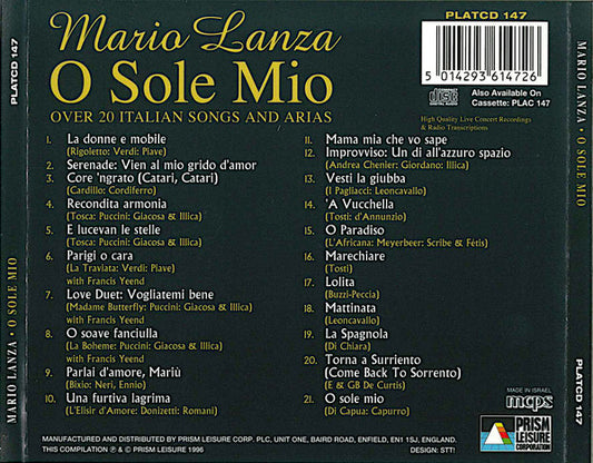 Mario Lanza : O Sole Mio (CD, Comp, Pic)