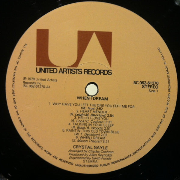 Crystal Gayle : When I Dream (LP, Album, Gat)