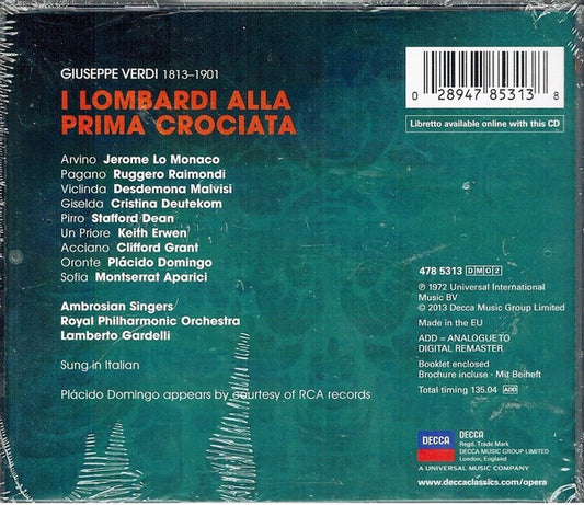 Giuseppe Verdi - Cristina Deutekom · Placido Domingo · Ruggero Raimondi · The Ambrosian Singers · Royal Philharmonic Orchestra · Lamberto Gardelli : I Lombardi (2xCD, Album, RE, RM)