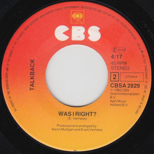 Talkback (2) : I Can't Let You Go (7", Single)