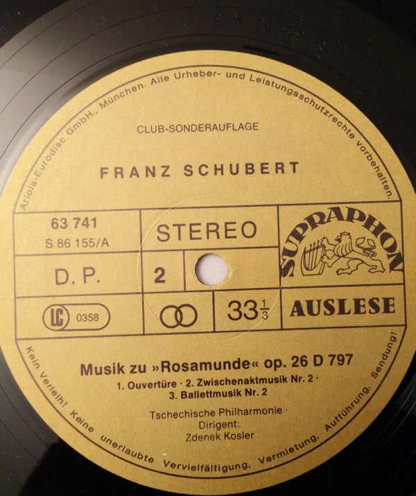 Franz Schubert, The Czech Philharmonic Orchestra : Die Unvollendete (LP, Club)
