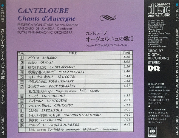 Joseph Canteloube - Frederica Von Stade, Royal Philharmonic Orchestra, Antonio De Almeida : Songs Of The Auvergne (CD, Album)
