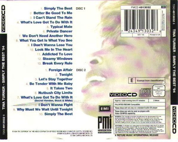 Tina Turner : Simply The Best '94 - The Video Collection (2xVCD, Comp, NTSC, PAL, SECAM)