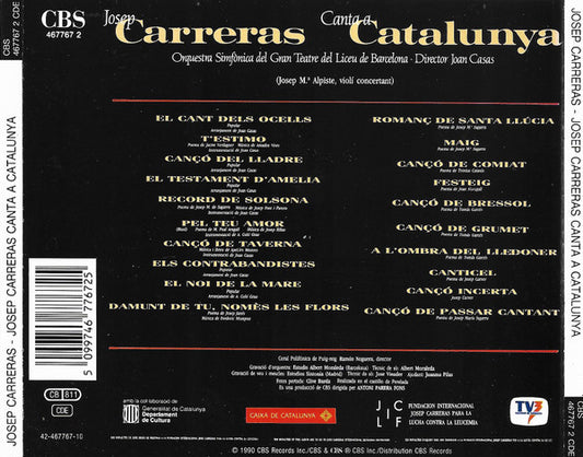 José Carreras, Symphony Orchestra Of The Gran Teatre Del Liceu De Barcelona Director Joan Casas (2) : Josep Carreras Canta A Catalunya (CD, Album)