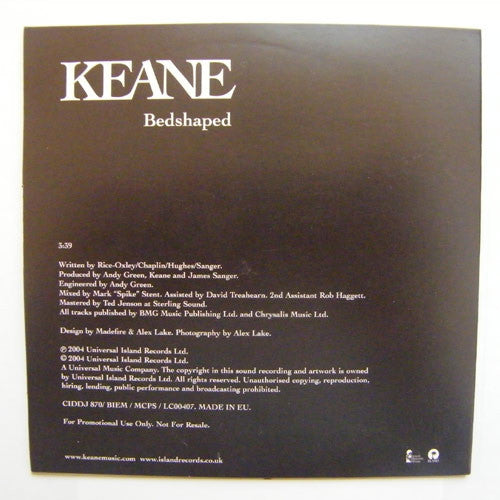 Keane : Bedshaped (CD, Single, Promo)