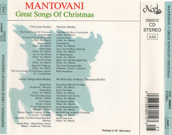 Mantovani : Great Songs Of Christmas (CD, Comp)