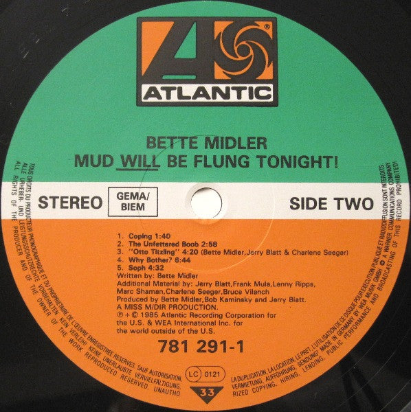 Bette Midler : Mud Will Be Flung Tonight! (LP, Album)