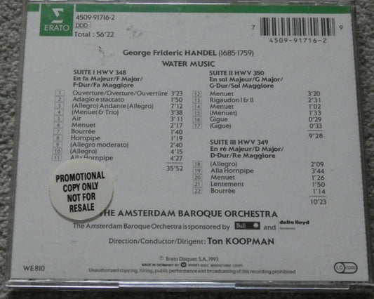 Georg Friedrich Händel - The Amsterdam Baroque Orchestra, Ton Koopman : Water Music (CD)