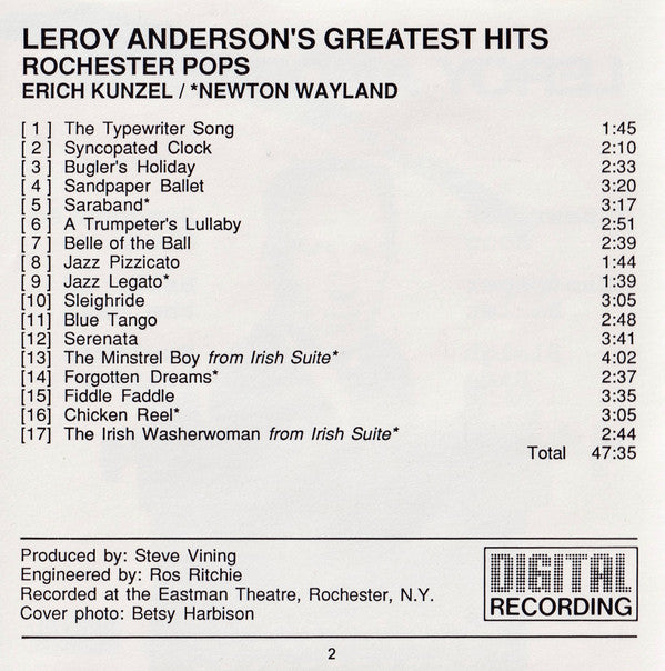 Leroy Anderson, Erich Kunzel, Newton Wayland, Eastman-Rochester Orchestra : Leroy Anderson's Greatest Hits (CD, Comp)