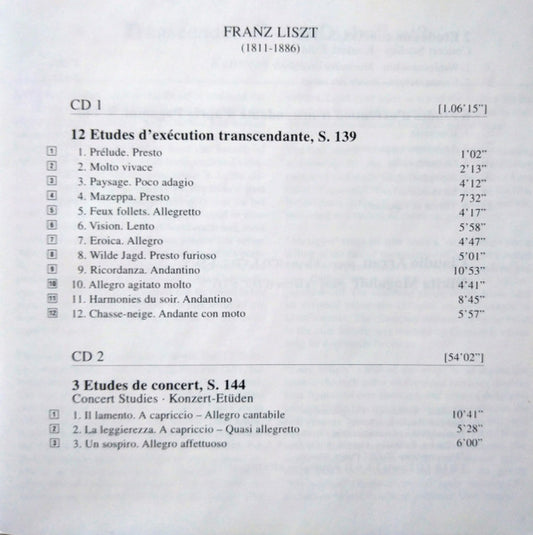 Franz Liszt - Claudio Arrau, Nikita Magaloff : The Complete Etudes (2xCD, Comp, RE, RM)