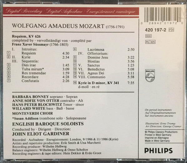 Wolfgang Amadeus Mozart - Barbara Bonney, Anne Sofie von Otter, Hans Peter Blochwitz, Willard White, The Monteverdi Choir, The English Baroque Soloists, John Eliot Gardiner : Requiem, Kyrie K 341 (CD, Album)