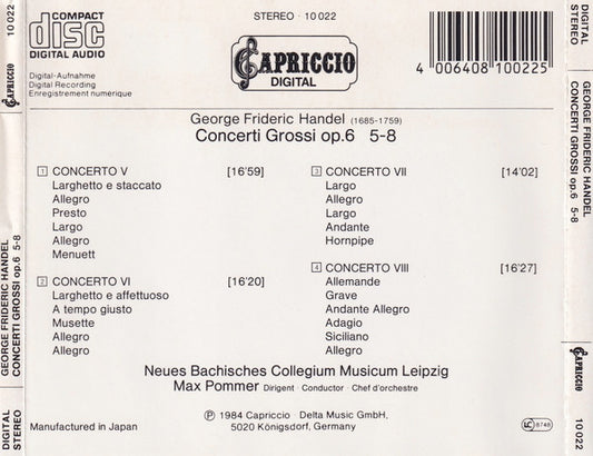Georg Friedrich Händel, Neues Bachisches Collegium Musicum Leipzig, Max Pommer : Concerti Grossi Op. 6 , 9-12 (CD)