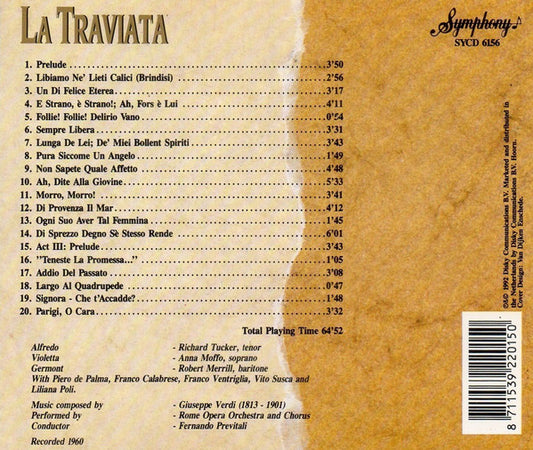 Giuseppe Verdi, Richard Tucker (2), Anna Moffo, Robert Merrill, Orchestra Del Teatro Dell'Opera Di Roma & Coro Del Teatro Dell'Opera Di Roma : La Traviata (Highlights) (CD, Album)