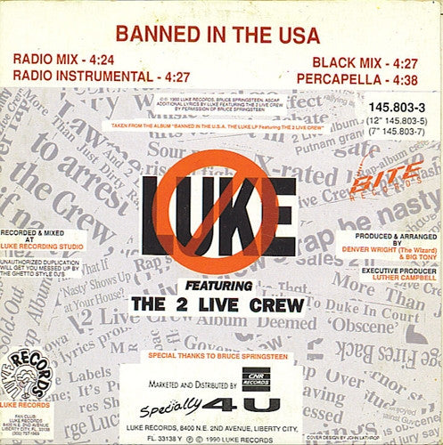Luke Featuring The 2 Live Crew : Banned In The U.S.A. (CD, Maxi)