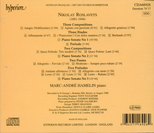 Nikolai Roslavetz - Marc-André Hamelin : Piano Music (CD, Album)