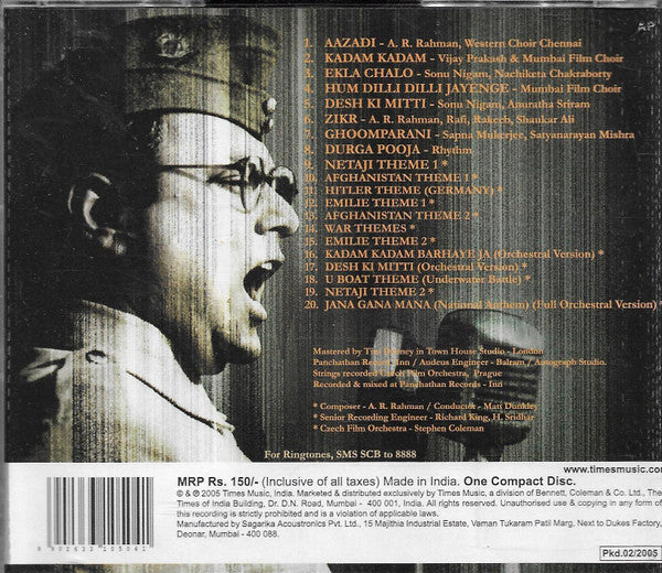 A.R. Rahman : Netaji Subhas Chandra Bose: The Forgotten Hero (CD, Album, Hin)