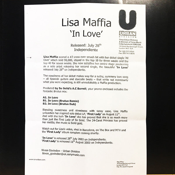 Lisa Maffia : In Love (12", Promo)