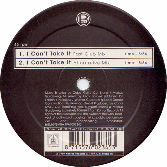 Markus Gardeweg : I Can't Take It (12")
