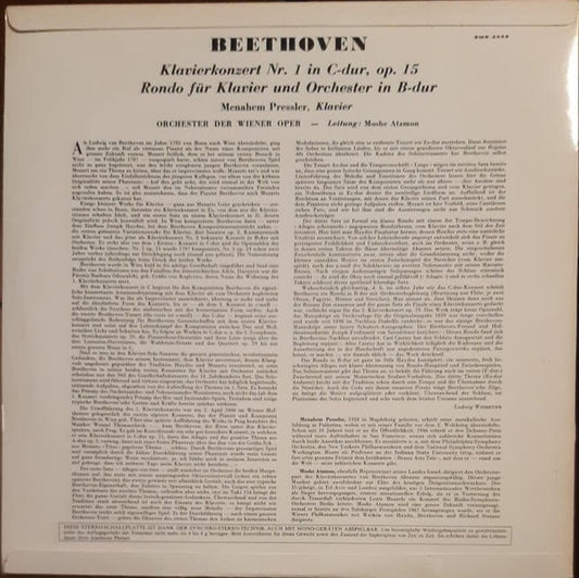 Ludwig van Beethoven - Menahem Pressler, Orchester Der Wiener Staatsoper, Moshe Atzmon : Klavierkonzert Nr. 1 / Rondo Für Klavier Und Orchester (LP)