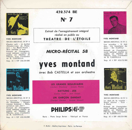 Yves Montand Avec Bob Castella Et Son Orchestre : Micro-Récital 58 (N°7) (7", EP)