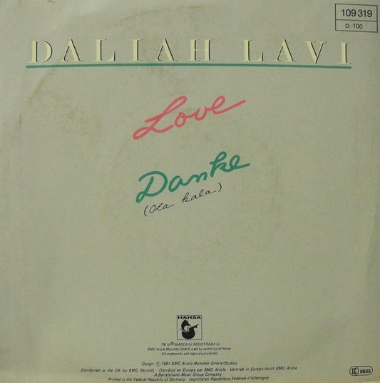 Daliah Lavi : Love / Danke (Ola Kala) (7", Single)