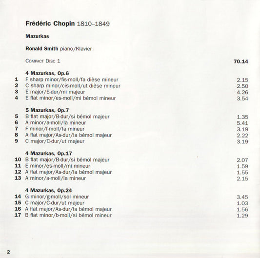 Frédéric Chopin, Ronald Smith (4) : Chopin: Mazurkas (2xCD)