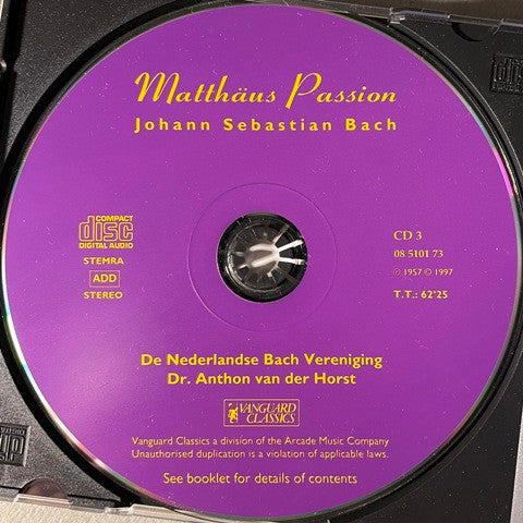 Johann Sebastian Bach, Anthon Van Der Horst, Koor Van De Nederlandse Bachvereniging, Erna Spoorenberg, Tom Brand, Laurens Bogtman, Anna Hermes, David Hollestelle, Guus Hoekman : Matheus Passion - Naarden 1957 (3xCD, RE, RM)