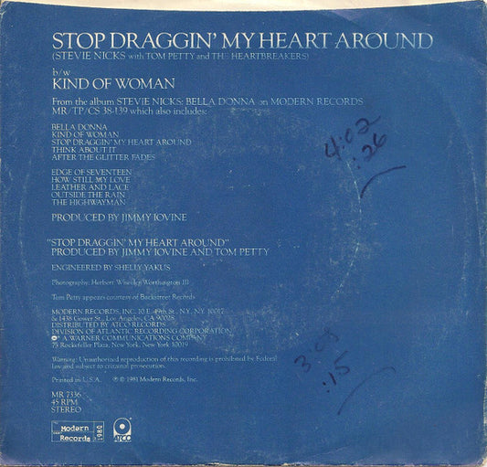 Stevie Nicks With Tom Petty And The Heartbreakers : Stop Draggin' My Heart Around (7", Single, AR )