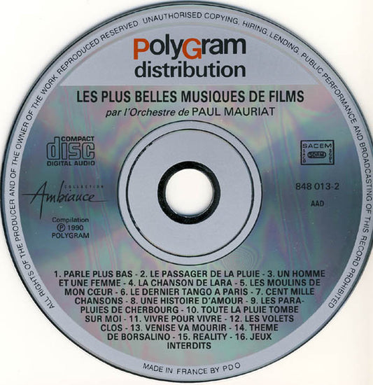 Paul Mauriat And His Orchestra : Les Plus Belles Musiques De Films Par L'Orchestre De Paul Mauriat (CD, Comp, RE)