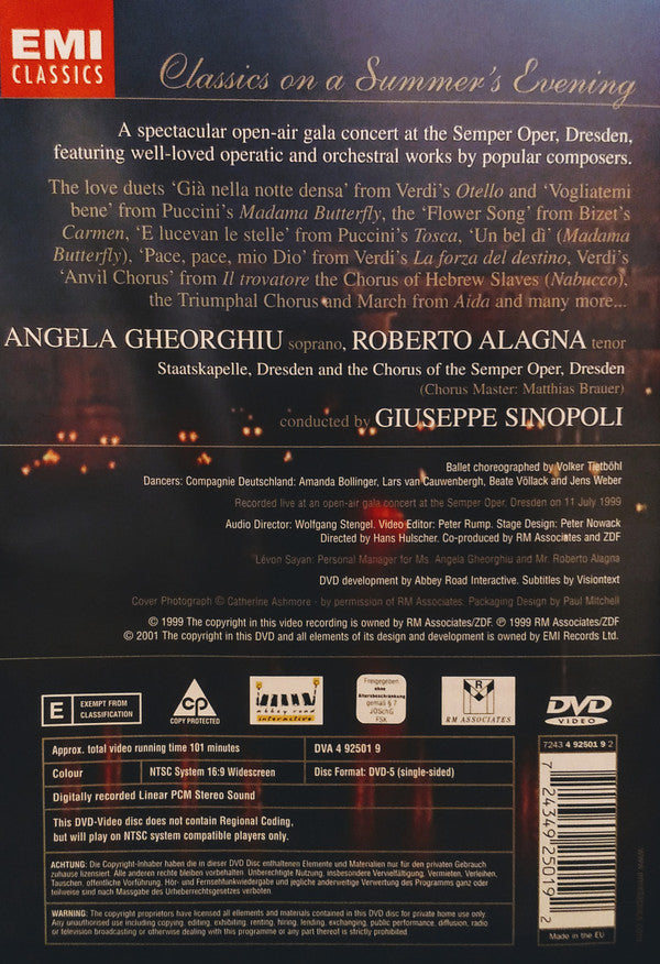 Angela Gheorghiu & Roberto Alagna, Giuseppe Sinopoli : Classics On A Summer's Evening - A Gala Concert From Dresden (DVD-V, Comp, NTSC)