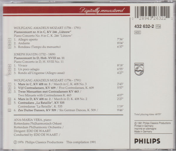 Mozart*, Haydn*, Ana-Maria Vera, Rotterdams Philharmonisch Orkest, Edo de Waart : Pianoconcert KV 246 "Lützow" Dansen & Marsen, Pianoconcert In D (CD, Comp, RM)