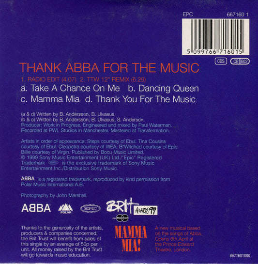 Steps, Tina Cousins, Cleopatra, B*Witched, Billie Piper : Thank ABBA For The Music (CD, Single, Car)