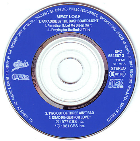 Meat Loaf : Paradise By The Dashboard Light / Two Out Of Three Ain't Bad / Dead Ringer For Love (CD, Mini, Maxi)