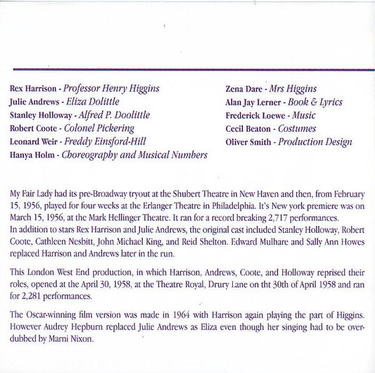 Julie Andrews & Rex Harrison / Percy Faith & His Orchestra : My Fair Lady (Original London Cast) (CD, Album)