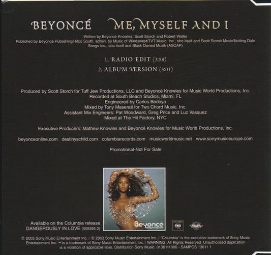 Beyoncé : Me, Myself And I (CD, Single, Promo)