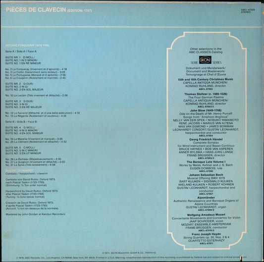 Antoine Forqueray - Gustav Leonhardt : Pièces De Clavecin (LP, Album)
