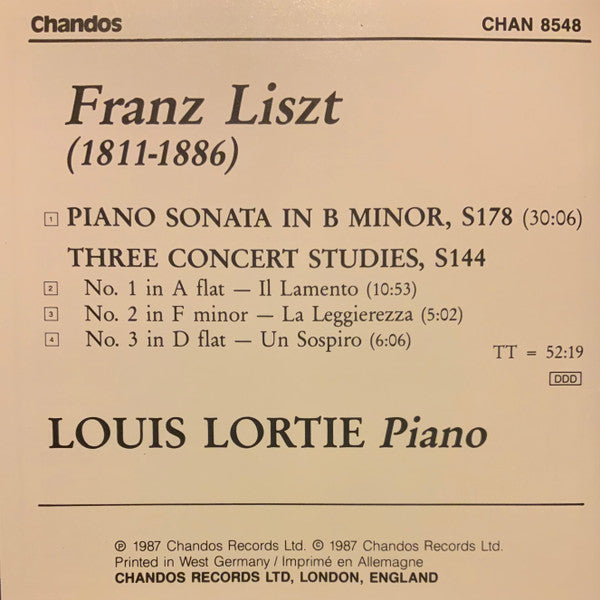 Franz Liszt, Louis Lortie : Piano Sonata In B Minor / Three Concert Studies (CD, Album)