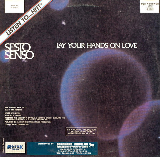 Sesto Senso : Lay Your Hands On Love (12")
