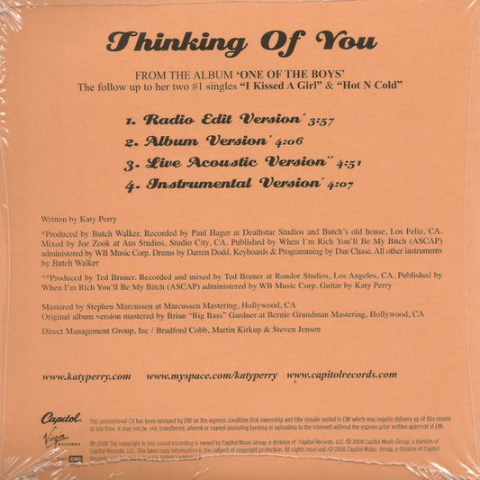 Katy Perry : Thinking Of You (CD, Single, Promo, Car)