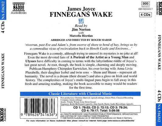 James Joyce Read By Jim Norton (2) With Marcella Riordan : Finnegans Wake (4xCD)