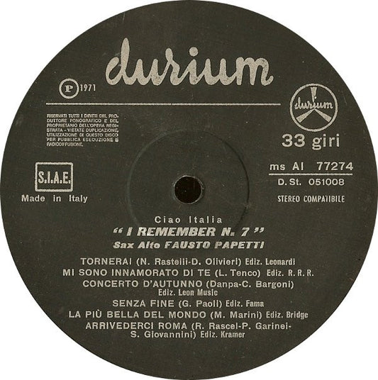 Fausto Papetti : I Remember N. 7: Ciao Italia (LP, Album)
