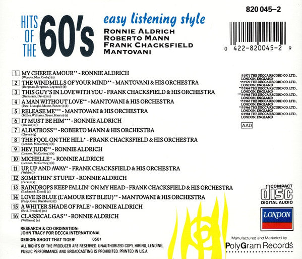 Ronnie Aldrich, Mantovani, Frank Chacksfield, Roberto Mann : Hits Of The 60's Easy Listening Style (CD, Comp)