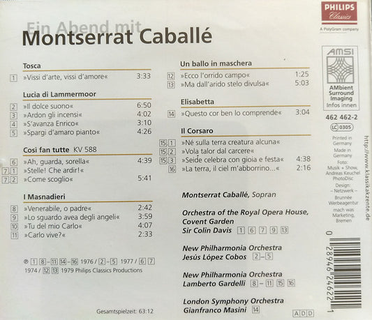 Montserrat Caballé, Jesús López-Cobos, Sir Colin Davis, Lamberto Gardelli, Gianfranco Masini : Ein Abend mit Montserrat Caballé (CD, Comp, RM)