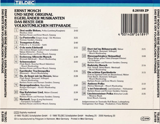 Ernst Mosch Und Seine Original Egerländer Musikanten : Das Beste Der Volkstümlichen Hitparade (CD, Comp, RE)